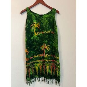 Ron‎ Jon Surf Shop Green Palm Tree Sleeveless Cover Up Beach Dress L